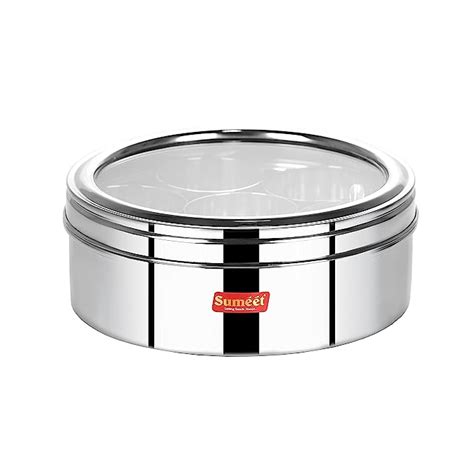 Sumeet Stainless Steel Round Masala (Spice) BoxOrganiser with 